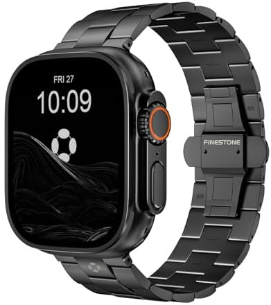 FiNESTONE CRNS03 Titan Armband für Apple Watch Ultra 3/2/1 49mm & Serie 11/10 46mm, Grad 5 Titan Apple Watch Armband mit Kratzfester DLC-Beschichtung,Verstellbar Klassisches Metall Armband für Herren