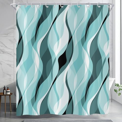 EIWAXU Duschvorhang Türkis 270x230cm/BxH Modern Abstrakt Türkis und Grau Gestreift Badewanne Vorhang Wasserdicht Polyester Stoff Waschbar 45 Breiten zur Wahl Duschvorhang für Badezimmer
