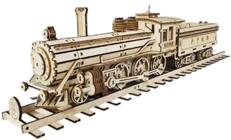 3D Holzpuzzle Dampflok-Modellbausatz Ohne Kleber Für Erwachsene, Holz Mechanische Lokomotive Mit Elektroantrieb, Heimdekoration Geburtstagsgeschenk (372 Teile+)