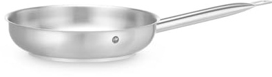 HENDI Bratpfanne, geeignet für alle Herdarten, flacher Boden, hitzebeständiger Griff, Aufhängeöse, Universalpfanne, ø240x(H) 50mm, Edelstahl, Aluminium