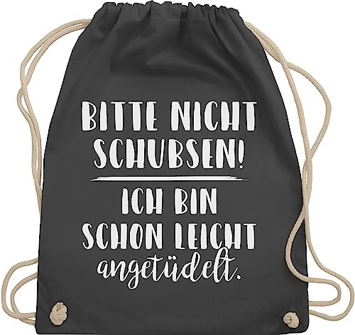 Shirtracer Turnbeutel Rucksack - Festival Zubehör - Bitte nicht schubsen ich bin schon leicht angetüdelt I Party - Unisize - Dunkelgrau - bieroutfit festival-bag geschenk weihnachten sauf beutel