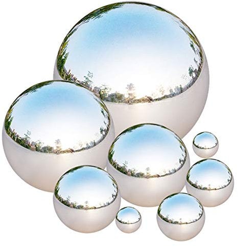 Tiberham Stainless Steel Gazing Ball, 8 Pcs 42-200 mm Mirror Polished Hollow Ball Reflective Garden Sphere, Floating Pond Balls Seamless Gazing Globe for Home Garden Ornament Decorations