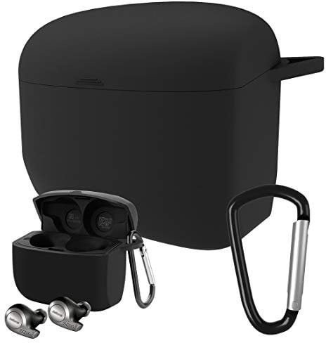 Geekria Silicone Case Cover Compatible with Jabra Elite Active 65t True Wireless Earbuds, Earphones Skin Cover, Protective Carrying Case with Keychain Hook, Charging Port Accessible (Black)