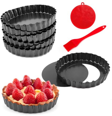 Gutsdoor 12 cm Tarteform mit Hebeboden, Antihaftbeschichtung Quicheform Klein 5 Zoll, Rund Pie Form, Tartelette Förmchen aus Kohlenstoffstahl (12 CM-8 Stück)