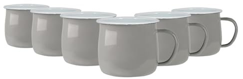 Argon Tableware Farbige Emaille Bauchbecher - 375ml - Pack Von 6 - Grau