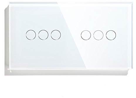 YGLONG Smart Light Switch 6 Gang Luxury Wall Touch Sensor Switch For Home 157mm Light Switch White Black Golden Crystal Class Panel Switch 3 Colors Touch Light Switch (Color : White, Standard : 1)