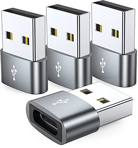 USB C Female to USB Male Adapter (4-Pack),JXMOX Type C to USB A Charger Cable Adapter,Compatible with iPhone 11 12 Mini Pro Max,iPad 2021,Samsung Galaxy Note 10 S21 S20 Plus,Google Pixel 5 4 3 (YH)