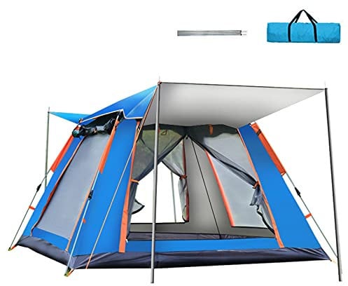 Camping Zelt Sun Shade Shelter 3-4 Personen Vollautomatisches schnell öffnendes Strandcampingzelt Regensicheres vierseitiges Mehrpersonencampingzelt,Sky Blue,Painted Silver