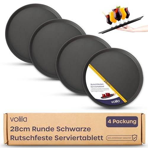 volila Plateau de Service Rond Non Dérapant - Pack de 4 (28 cm) Plateau Repas pour Service A Cafe et Boissons - Plateau Antidérapant pour Fêtes, Évènements, Bars, Restaurants et Maison