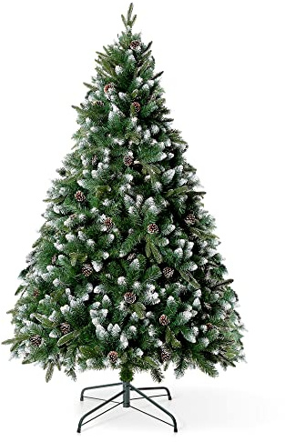 VeryMerry Árbol de Navidad nevado Glacier de 6 pies con piñas esmeriladas Reales, Soporte de Metal Plegable, árbol Artificial de PVC y Puntas de Polietileno