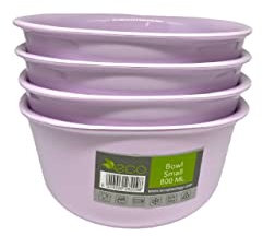 ECO Reusable Unbreakable Colourful Plastic Bowls Set of 4 Shatterproof 100% Food Safe Perfect for Camping, Indoor, Outdoor, and Picnic (Light Purple, Small 800ml)
