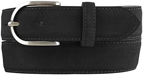 BELTINGER Damen-Gürtel aus Veloursleder 3,5 cm | Velour-Ledergürtel für Damen 35mm | Wildleder-Gürtel mit runder Gürtelschließe | Schwarz 110cm