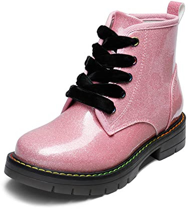 DREAM PAIRS KIDS Stivaletti Stringati per Bambina Moda Stivali con Zip Bambina Stivaletti per Feste e Uso Quotidiano,Size 35,Rosa/Pu,SDBO2220K