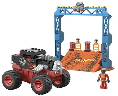 MEGA Hot Wheels Monster Trucks Building Toy, Smash & Crash Bone Shaker Crush Course with 151 Pieces, 1 Figure and 1 Ramp, Red, Kids Age 5+ Years, HKF87