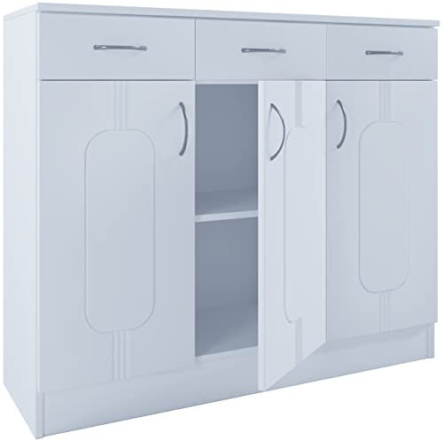 VCM Holz Kommode | Sideboard mit Drehtüren und Schubladen | Maße ca. H. 89 x B. 105 x T. 36 cm - Balia Weiß