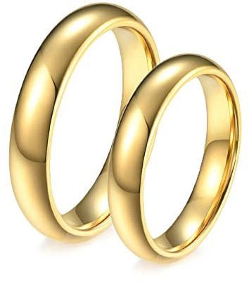 Gualiy Wolfram Ringe für Paare mit Gravur, Ringe für Paare Set Gold Poliert Ring 4mm Größe Damen 60 (19.1) + Herren 65 (20.7)