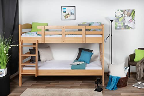 Etagenbett für Erwachsene Easy Premium Line K18, Kopfteil mit Löchern, Buche Vollholz massiv Natur - 90 x 190 cm, (L x B) teilbar