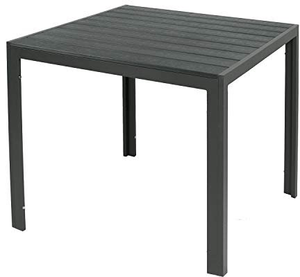 INDA-Exclusiv Aluminium Gartentisch Esstisch Gartenmöbel Tisch Holzimitat wetterfest 90cm x 90cm x 74cm, Farben:anthrazit/grau