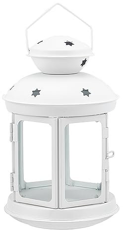 AHANDMAKER Faroles de vela de diseño vintage con estrellas, portavelas portátil de hierro con marco de ventana de cristal transparente, lámpara de noche, romántica decoración de Navidad, boda, fiesta
