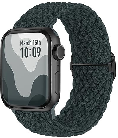 Suitisbest Correa de nailon compatible con Apple Watch 42 mm 44 mm 45 mm 46 mm 49 mm, banda elástica trenzada antideslizante para Apple Watch 10 9 8 SE 7 6 5 4 3 2 1 Ultra, verde oscuro