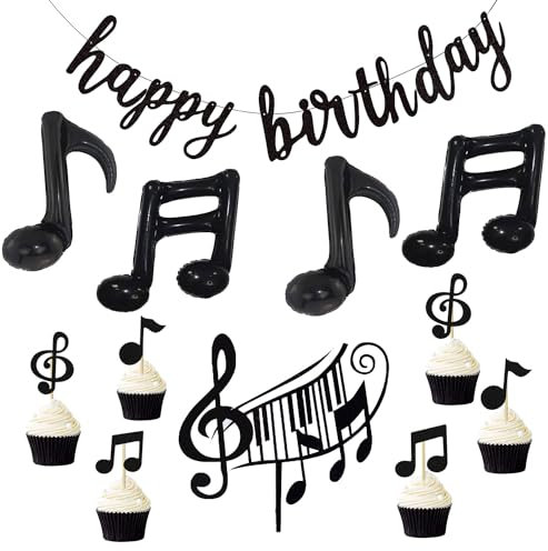 Musik Deko Noten Geburtstag Dekoration Notenschlüssel Folienballons Violinschlüssel Kuchendeko Musiknoten Tortendeko Cupcake Topper Schwarz Geburtstagsdeko Party Picks Deko