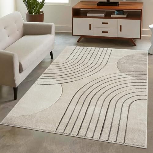 carpet city Teppich Kurzflor Braun - 140x200 cm - Moderne Wohnzimmer-Teppiche Geometrisch, Kreis-Muster mit 3D-Optik - Flachflor Bodenbelag Deko Schlafzimmer, Esszimmer