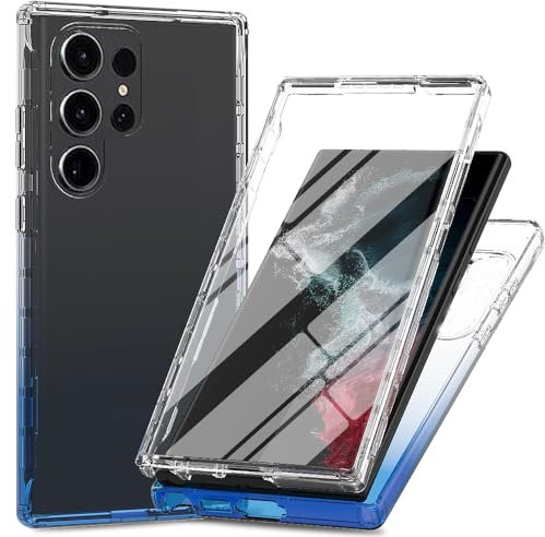 XINNI Funda para Samsung Galaxy S24 Ultra 5G Antichoques 360 Grados con Protector de Pantalla Integrado Robusto Doble Cara Bumper Transparente Case Completa Carcasa, Azul