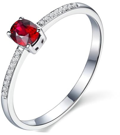 ANAZOZ Damenring Weißgold mit Stein, Eheringe für Frauen Echtschmuck mit Labor Rubin 0,3 Karat und Moissanite größe 47 (15.0)