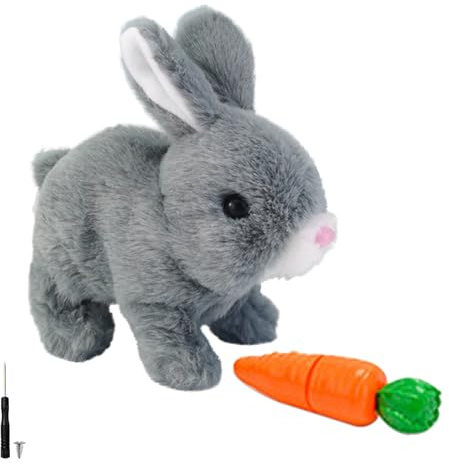 Woeau Rabbit Toys for Kids - Walking & Talking Electronic Rabbit with Carrot, Funny Plush Bunny with Sounds & Movements (Grey)