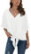 Anelune Bluse Damen Sommer Chiffon Tunika Tops Kurzarm Elegant Oberteile V-Ausschnitt Loose Casual Tie Front Trompetenärmel T Shirts S-2XL Weiß XL
