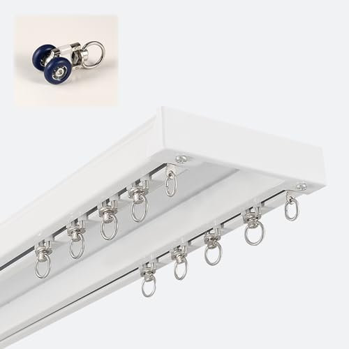 Doppelte Vorhangschiene, Vorhangschiene Aluminium Gardinenschiene, Vorhangschiene Deckengardinenschiene Gardinenstangen Gerade Schiene, Champagner 2-läufige Gardinenschiene(White,5.1M( 16.73FT))