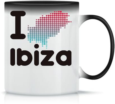 I Love Ibiza Map Taza de Té y Café de Cerámica Clásica Blanca Negra y Rosa Mágica 330ml