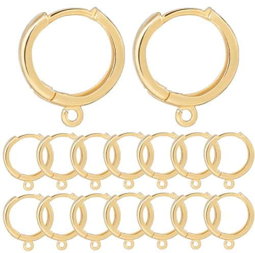 SUNNYCLUE 1 Box 24Pcs Real 24K Gold Plated Earring Hooks Round Hoop Huggie Earring Hooks Leverback Earwires Brass lever backs ear wire Hoops Earrings hook Findings for jewellery Making Supplies Women