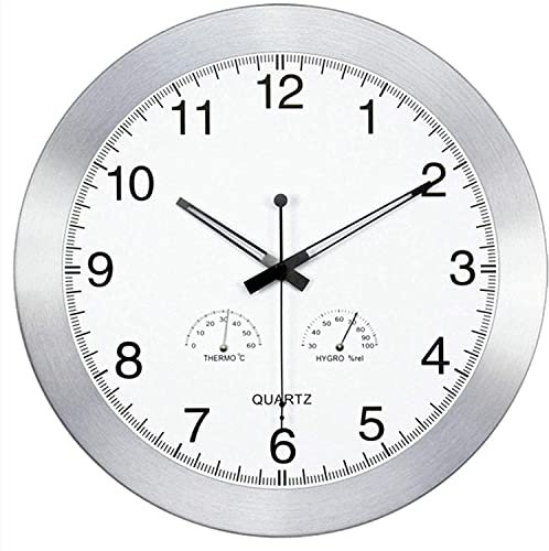ZYFBD Horloges de Jardin extérieures étanche, 14 Pouces Horloges extérieures de Coquille en Aluminium pour Le Mur de Jardin monté avec thermomètre hygromètre Horloge de Quartz silencieuse