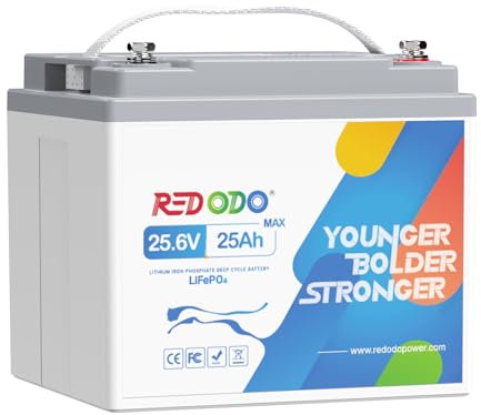 Redodo 24V 25Ah Batteria Litio, Batteria LiFePO4 con Protezione BMS 50A, Alta Velocità di Scarica 2C, Potenza di Carico Continua 1280W, Elettricità 640Wh per Utensili Elettrici,Scoo