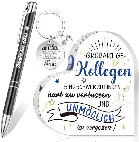 HOWAF Abschiedsgeschenk Kollegen Jobwechsel, Abschied Kollege Herzförmiges Acryl Heimat Dekoration, Glücksbringer Stift, Abschied Kollegen Schlüsselanhänger für Abschiedsgeschenke, Ruhestand Geschenk
