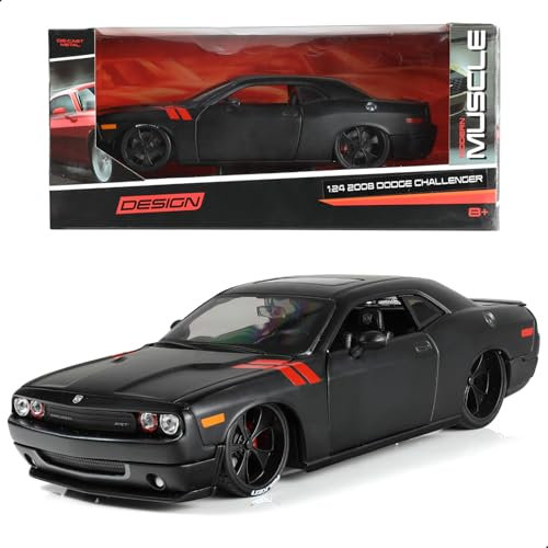 Risopen 1:24 Druckguss Auto Modell für Dodge Challenger Race Car Spielzeug Geschenk Dekoration für Kid Adult (Schwarz)