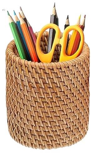 Hauteur de Crayon Pot de Crayon en Osier Pot de Stylo pour Bureau tissé de Maquillage de rotin Organisateur Boho Organisateur de Bureau pour Le Bureau et la Maison, Couverts ustensiles de cuis