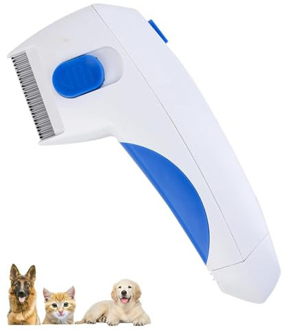 SUJAHHUJIQ Elektronischer Flohkamm, Effektive Flohentfernung bei Hunden und Katzen, Haustierpflegekamm aus Rostfreiem Stahl, Weiß+Blau, für alle Haustierbesitzer (Hunde und Katzen)