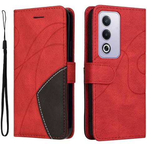XINNI Protective Phone Case for OPPO A80 5G, PU/TPU Vintage Flip Leather Shockproof Cover Magnetic Book Style Wallet, Red