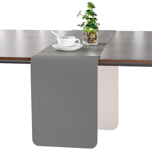 Myir JUN Tischläufer, Tischläufer Modern Tischläufer Abwaschbar Tischläufer Outdoor Doppelseitige Leder Tischläufer Wasserdicht rutschfest und zur Dekoration verwendbar 30 X 140 cm(Grau Beige)