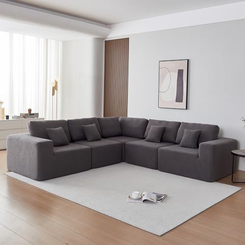 VASOENY 275 X 275 cm Ecksofa, übergroße Sherpa Stoff Eckcouch, Modulares L Sektional Sofa, Modernes 5-Sitzeck L Couch mit 4-Kissen für Wohnzimmer, Büro, Keine Montage Erforderlics