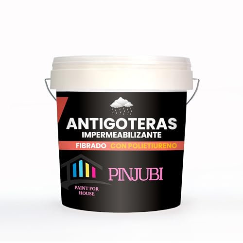 PINJUBI ANTIGOTERAS impermeabilización reforzada con fibras y poliuretano, Pintura acrílica ELASTICA para impermabilización de cubiertas y terrazas visitables, puenteo de fisuras. (GRIS, 10 KG)
