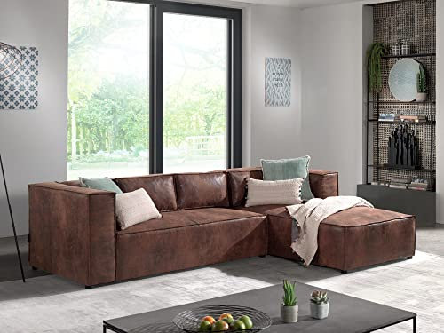 Lisa Design Stella – Ecksofa – 4-Sitzer – industrieller Sti – rechts Braun
