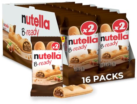 Nutella B-Ready Haselnussaufstrich mit Kakao, einzeln verpackte Snacks, 16 Snack-Riegel-Packungen mit 2 Stück