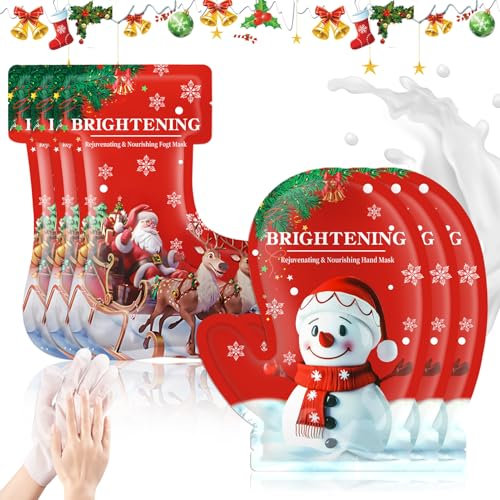 Allony Masque Pieds, 3 Pièces Masque Exfoliant Pied+3 Pièces Soins des Mains et des Pieds, Masque Pieds Très Secs et Abîmés, Modèle de Noël, Exfoliation Profonde pour Rendre la Peau Plus Lisse (B)