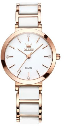 rorios Armbanduhr für Damen Einfache Keramik Armband Uhren Analoge Quarz Uhren Elegante Diamant Uhr Business Frauen Damenuhr Weiß