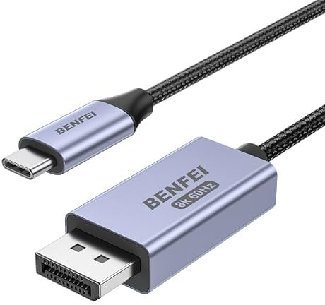 BENFEI Câble USB C vers DisplayPort 1.4 bidirectionnel 1.8M, supportant 8K@60Hz 4K@240Hz (Thunderbolt 4 vers DisplayPort Cable, DisplayPort to USB C Cable) Gris - Pas pour moniteur portable USB-C