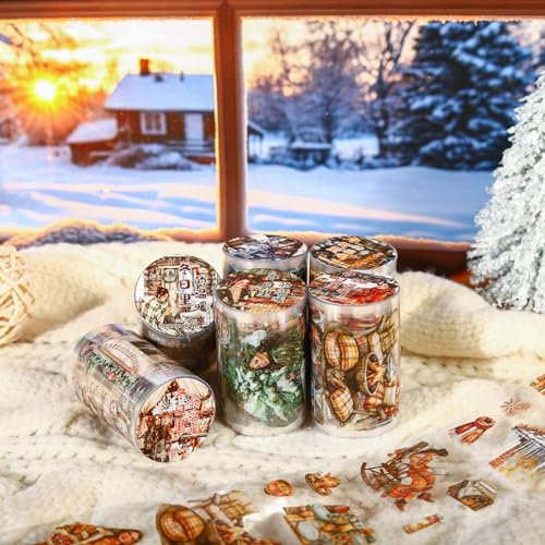 MisKepaa Scrapbook Journaling Zubehör Stickers Set,6 Rolls Scrapbooking Stickers,Winter Life Themed PET Washi Tape Aesthetic Stickers Decorative forPhoto Album,Notebook(Warmth in Winter Series)