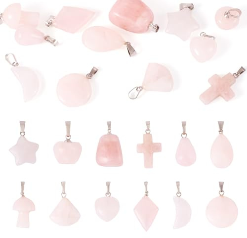 Craftdady 12 Stück natürlicher Rosenquarz-Anhänger, synthetischer Blumen-Edelstein, baumelnde Charms, Kreuz, Tropfenform, Mond, Raute, Anhänger mit Messing-Fundstücken für Schmuckherstellung,
